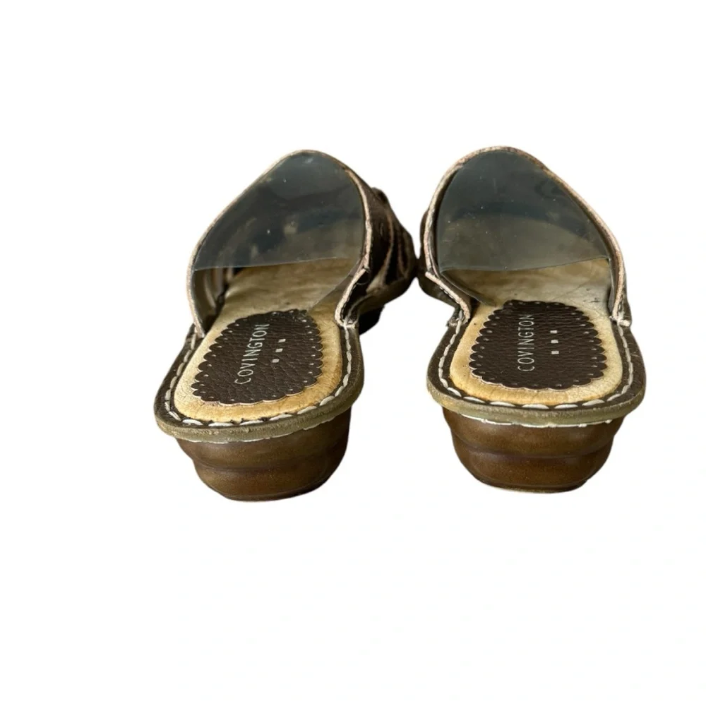 Covington Women's Bronze Slip-On Leather Wedge Sandals Size 7